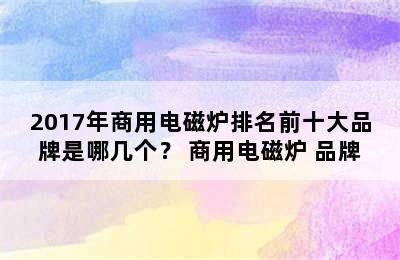 2017年商用电磁炉排名前十大品牌是哪几个？ 商用电磁炉 品牌